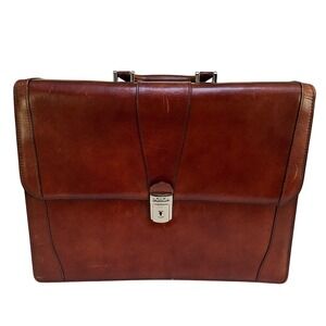 Bosca Old Leather Flap Over Briefcase Attache Doctors Lawyer Messenger Bag W/Key